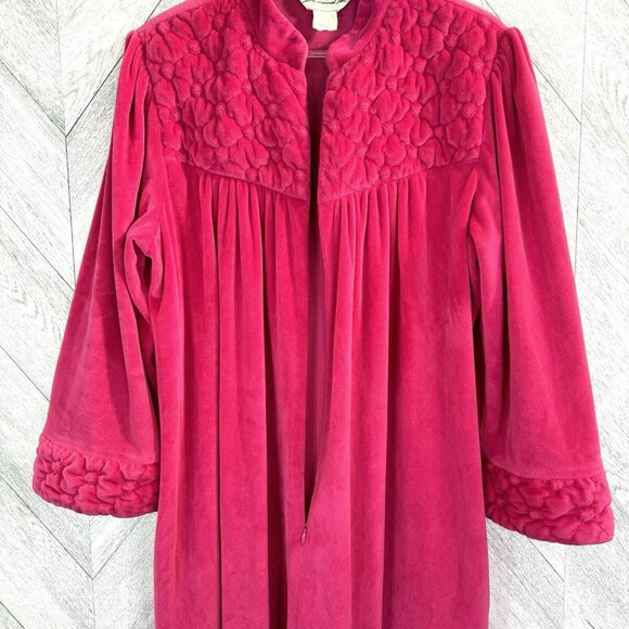 Vintage Diamond Tea House Coat Dressing Gown Robe Womens Medium Pink Velour - Picture 4 of 6